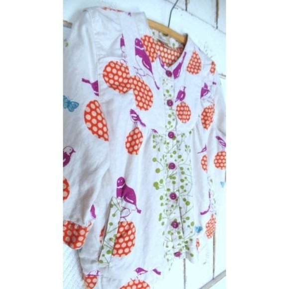 Vintage little girls ivory beige polka dot cotton twill bird butterfly jacket - Picture 4 of 5